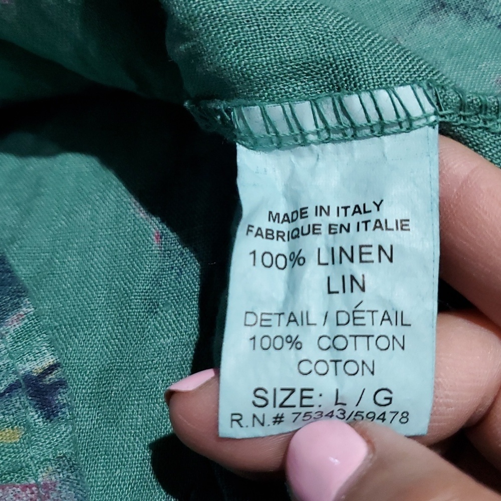 BELLAMBRA 100% LINEN DRESS FLORAL  MADE IN ITALY SIZE LARGE Sleevelesd Halter - Picture 7 of 7